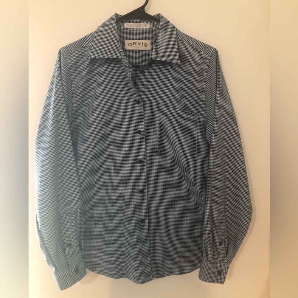 ORVIS Womens Shirt Size 10 Long Sleeves Cotton Poly Pocket Blue Gray NWOT